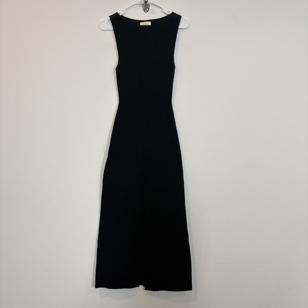 Dissh Maxi Dress Womens Small Black Center Seam Stretch Minimalist Fitted
